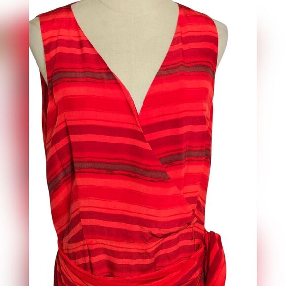 Spenser Jeremy Silk Red Striped Wrap Sarong Dress Plus Size - Picture 2 of 8